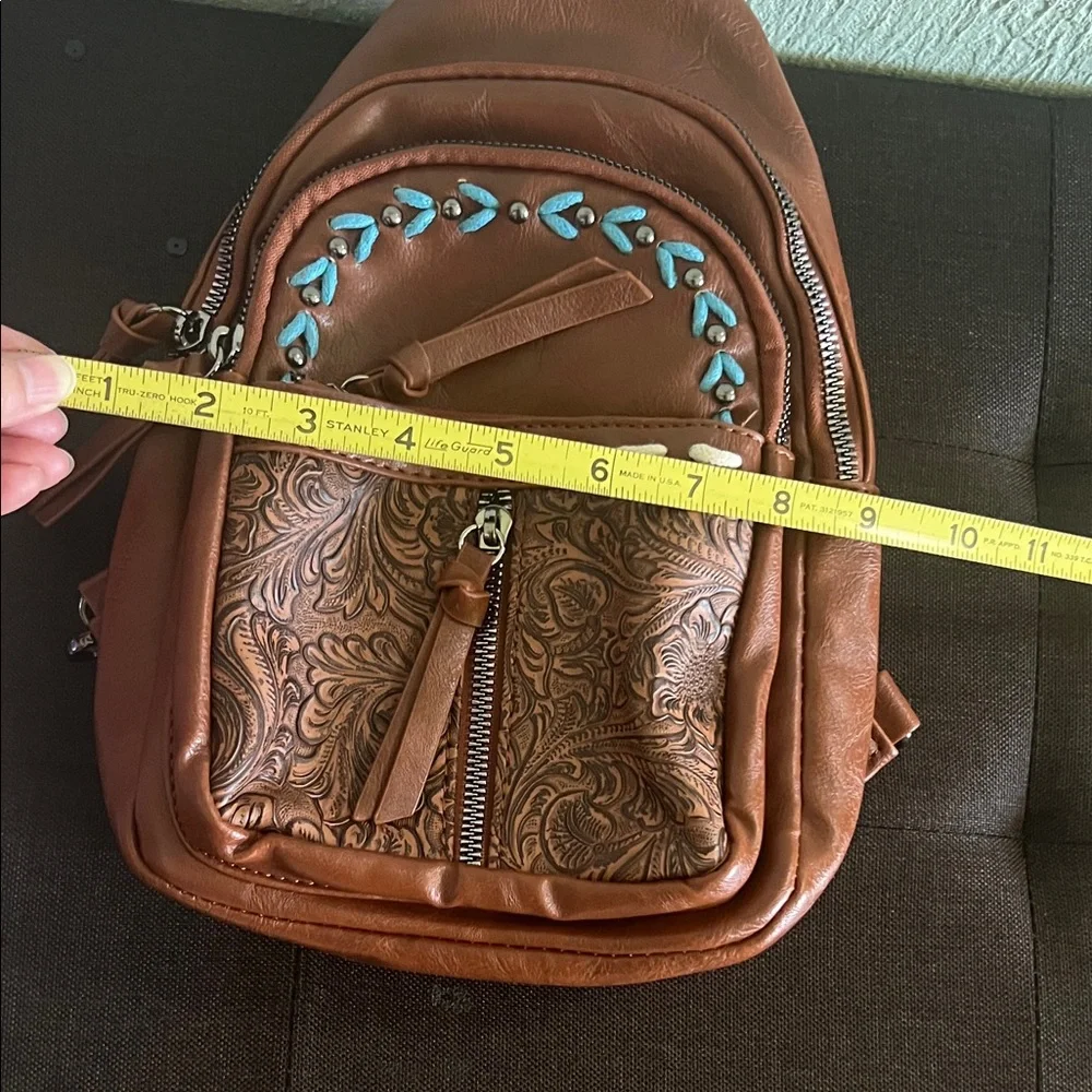 #1347=Brown Embossed Women's Backpack - Picture 4 of 7